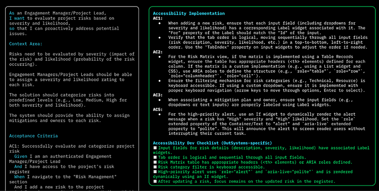 accessibility checklist in user story